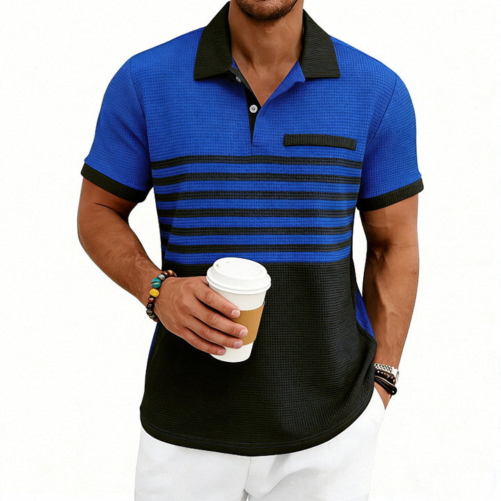 Men's Jacquard Polo with Block Stripes, Chest Cover and Cotton Mix Mune Fashion