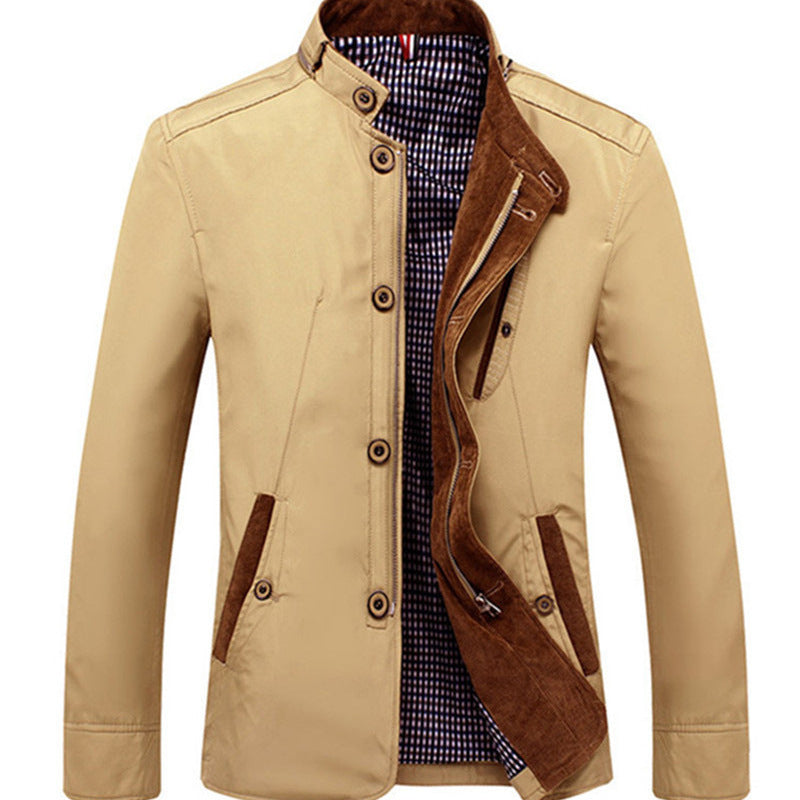 Men's Stand Collar Blouson with Concealed Zip and Button Placket Mune Fashion
