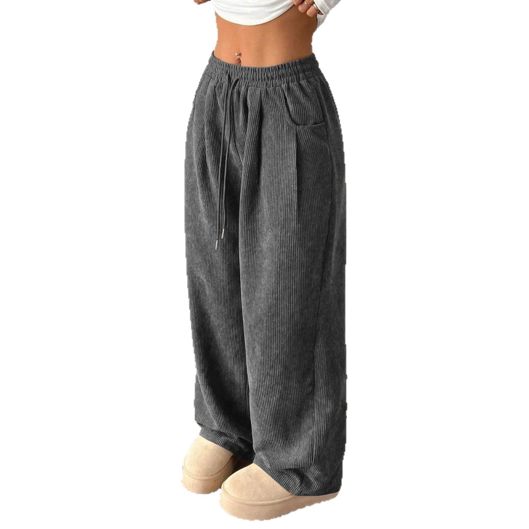 Ladies cord pants with wide leg, elastic waistband and drawstring Mune Fashion