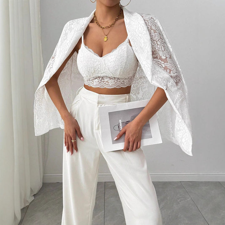 Ladies nan lace blazer with shawl collar and floral transparency Mune Fashion