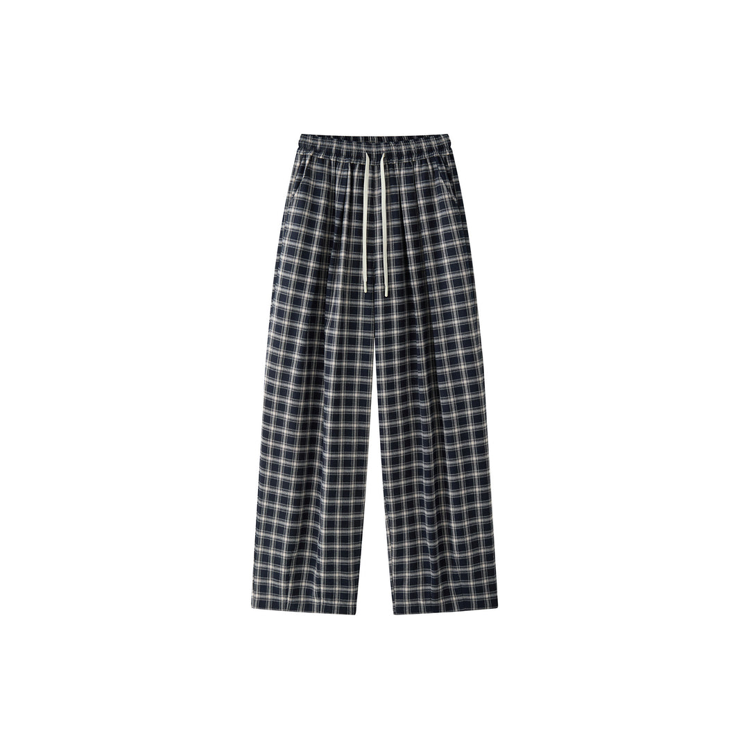 Ladies Wide Checkered High-Waist Baggy Pants with Drawstring Mune Fashion