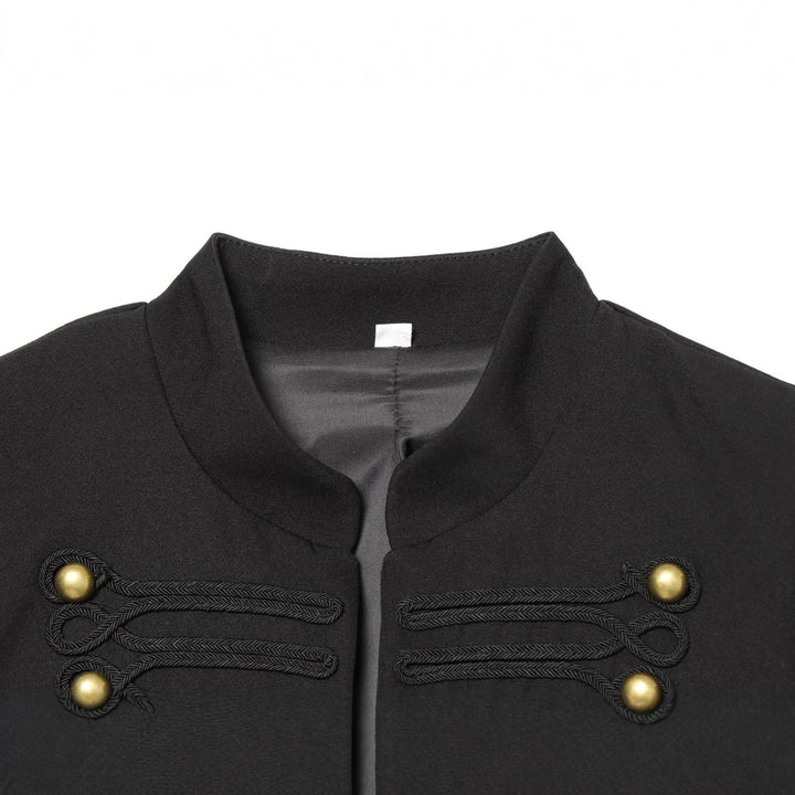 Women's Short Field Blazer with Stand Collar, Cord Decoration and Brass Buttons Mune Fashion