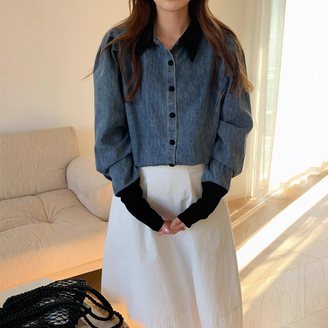 Damen Denimbluse mit Elegantem Kragen Mune Fashion