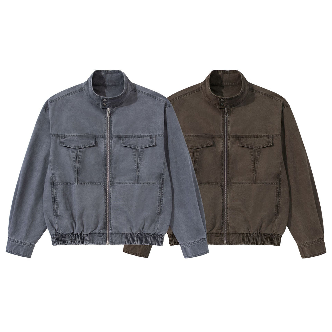 Men's short-cut utility jacket with high stand-up collar, zipper, and elastic hem Mune Fashion