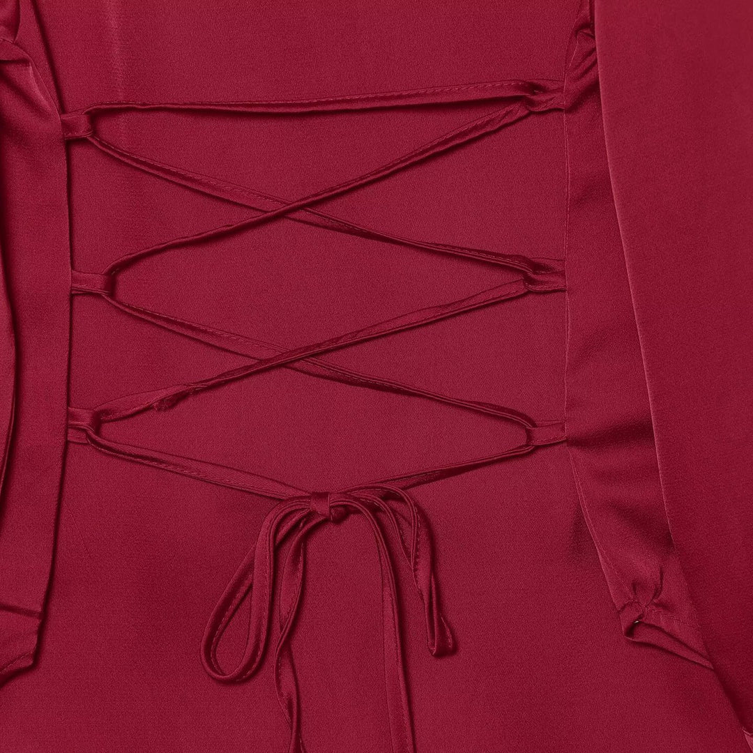 Women's Silk-like Blouse with Tie, Oversized Cut and Concealed Button Placket Mune Fashion