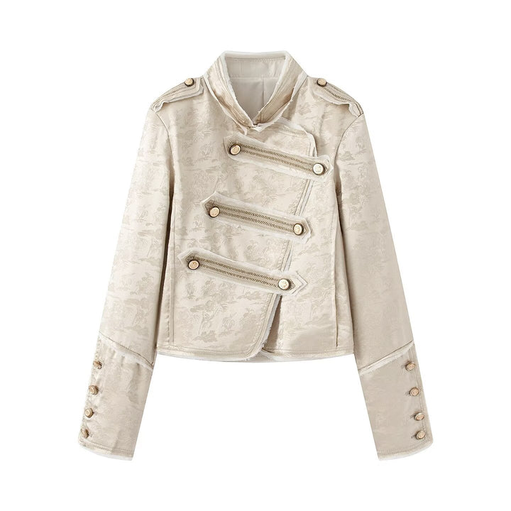 Women Ornamental Military Jacket made of Jacquard with asymmetrical decorative button placket Mune Fashion