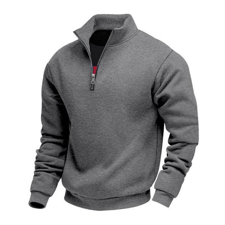 Men's Lightweight Fleece Pullover with Stand-Up Collar and Half-Length Zipper Mune