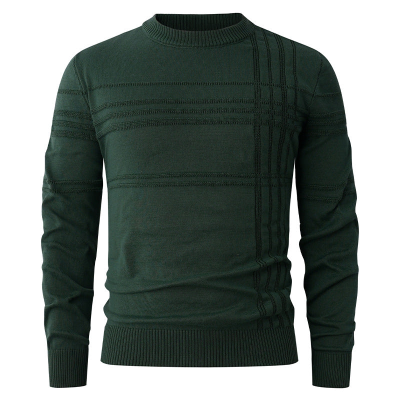 Men's fine knit pullover round neck with embossed stripe structure and slim silhouette Mune Fashion