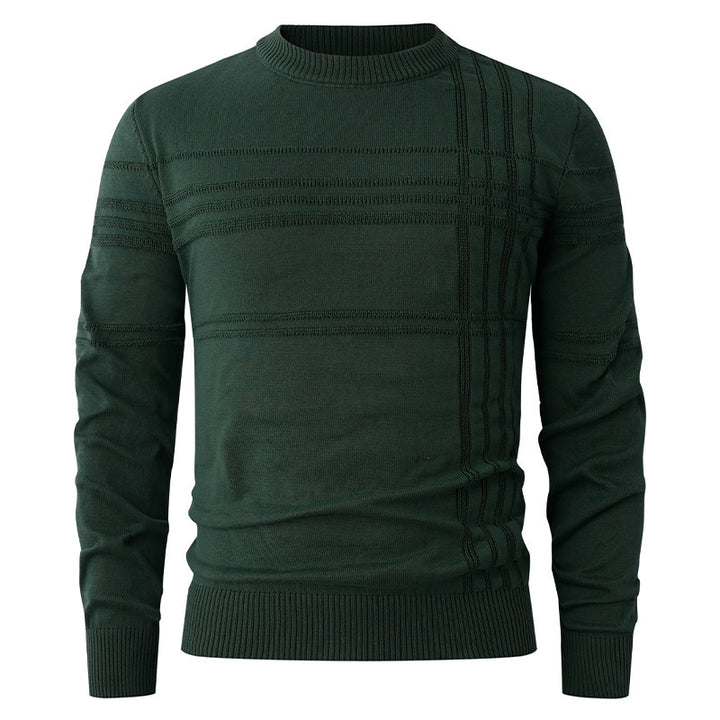 Men's fine knit pullover round neck with embossed stripe structure and slim silhouette Mune Fashion
