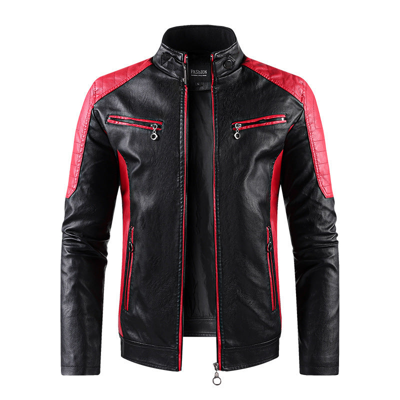 Men's sporty faux leather jacket with high collar Mune Fashion