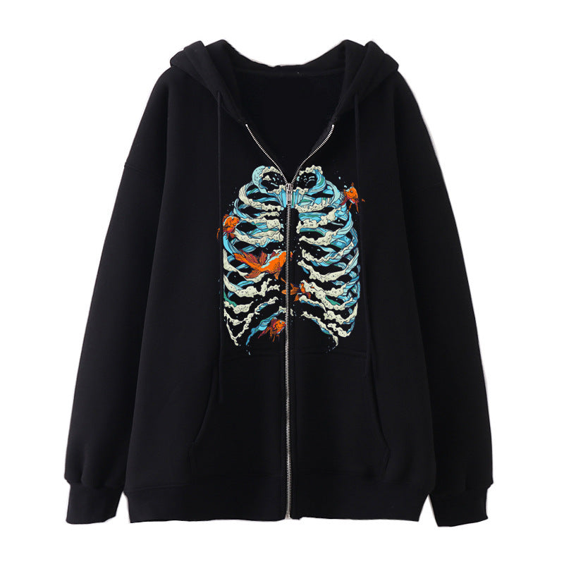 Women's hoodie jacket with full zipper and ribbed heart print Mune Fashion