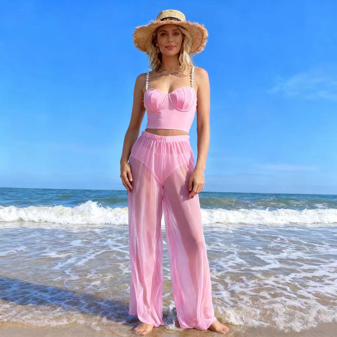 Women's palazzo pants with elegant transparent accents Mune Fashion