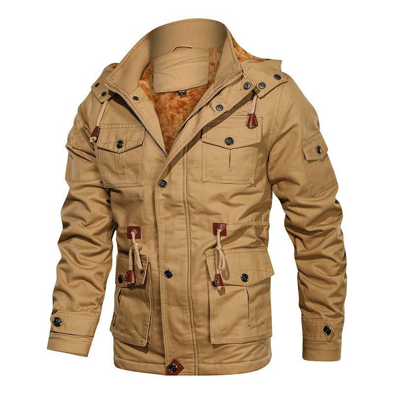 Men's canvas field jacket with teddy lining, hood and multifunction pockets Mune Fashion