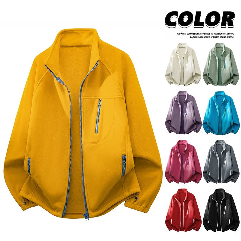 Unisex Lightweight Fleece Jacket with Stand-Up Collar, Raglan Sleeves and Multiple Zip Pockets Mune Fashion