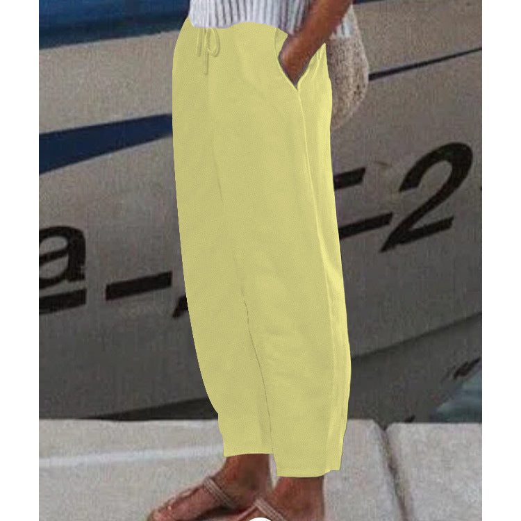 Women's Ankle Harem Pants with drawstring, side pockets, and elastic ankle cuff Mune Fashion