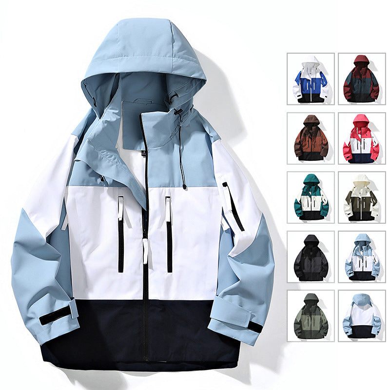 Men's Water-Repellent Colorblock Outdoor Jacket with Hood, Multiple Zipper Pockets and Adjustable Cuffs Mune Fashion