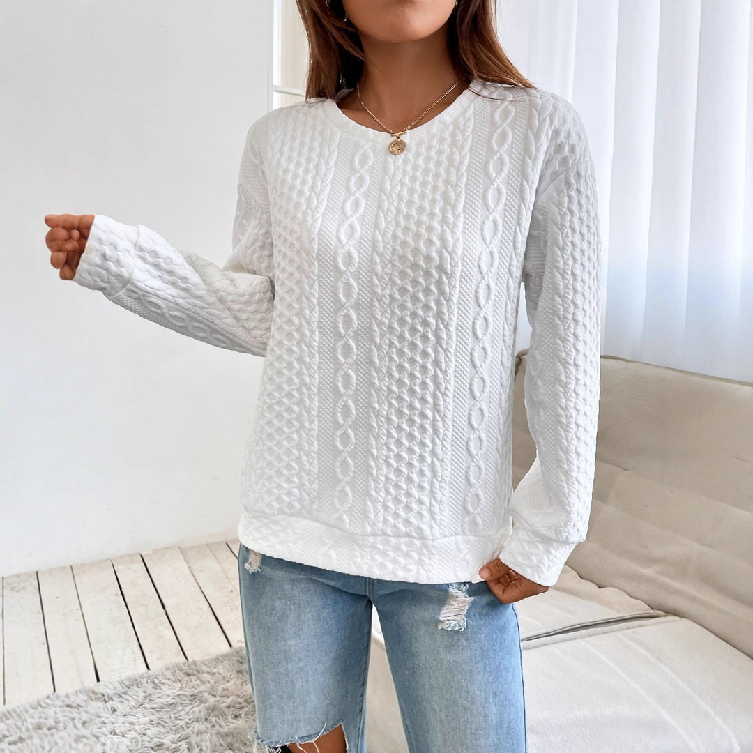 Women's Cable Knit Sweatshirt with Round Neck, Textured Surface and Loose Fit Mune Fashion