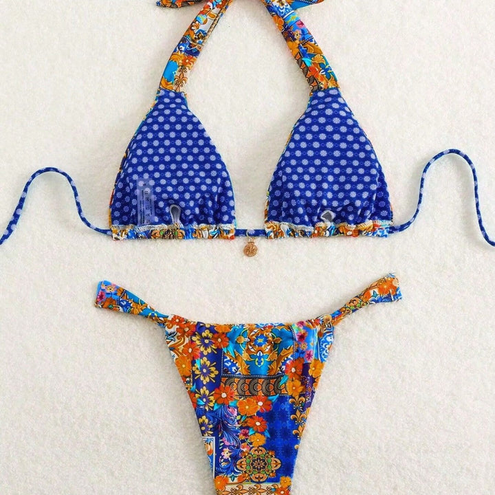Women Triangle Bikini with Floral Patterns and Playful Ties Mune Fashion