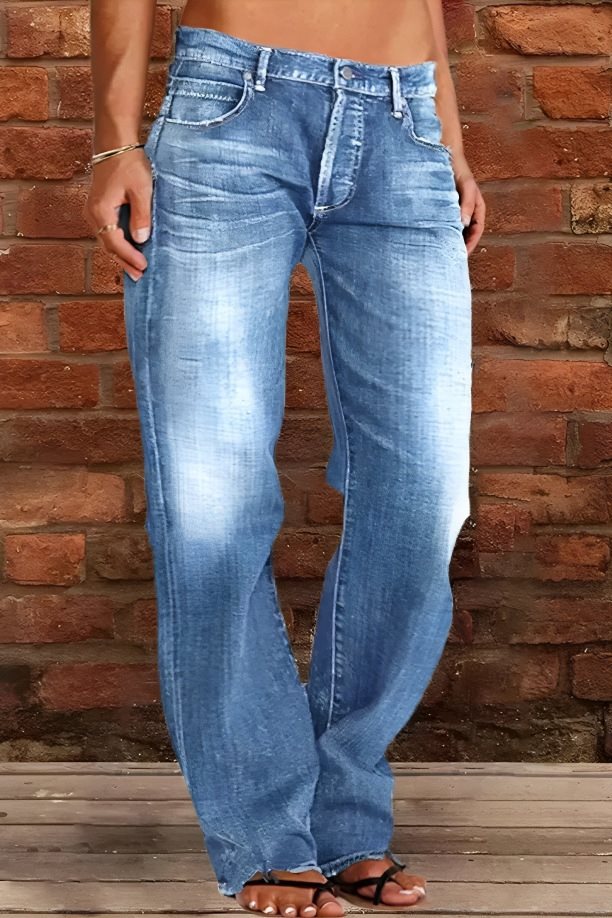 Women Loose Destroyed Jeans with Wide Leg and Low Rise Mune Fashion