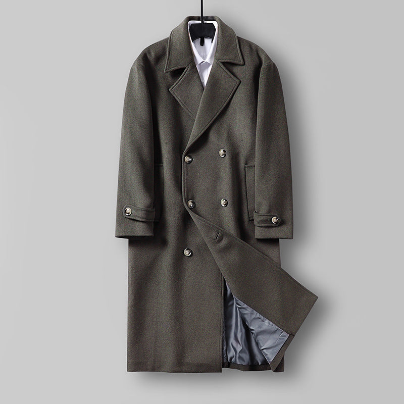 Men's Long Double-Breasted Wool Coat with Minimalist Silhouette and Shawl Collar Mune Fashion