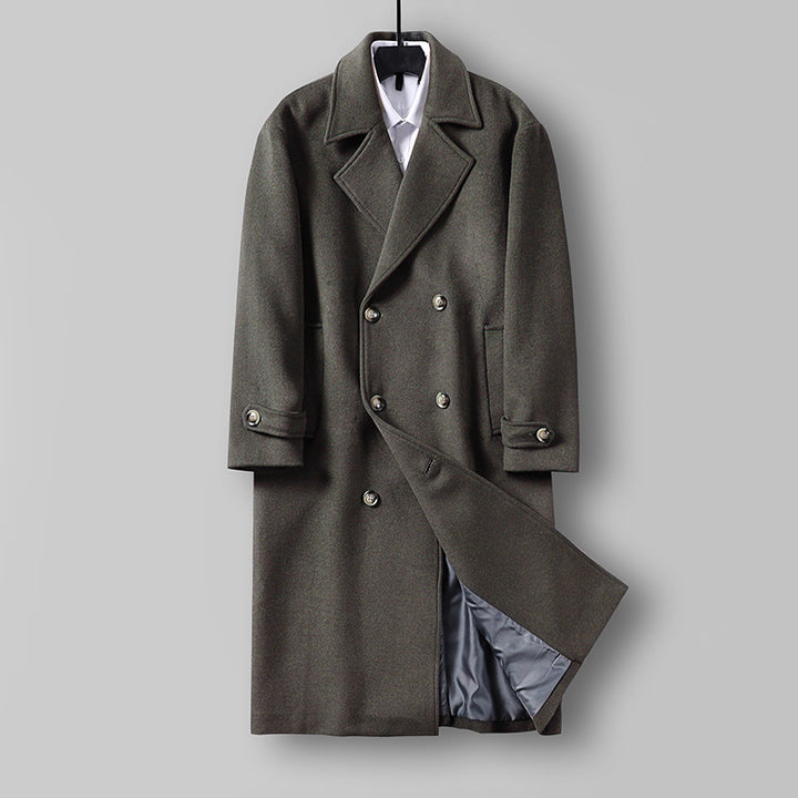 Men's Long Double-Breasted Wool Coat with Minimalist Silhouette and Shawl Collar Mune Fashion