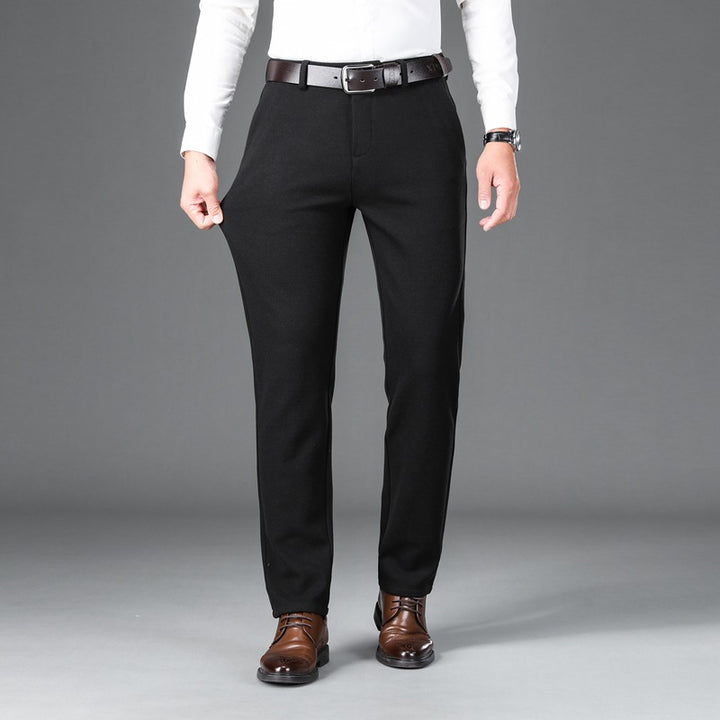 Men's Elegant Stretch Wool Look Trousers with Straight Cut and Elastic Waistband Mune Fashion