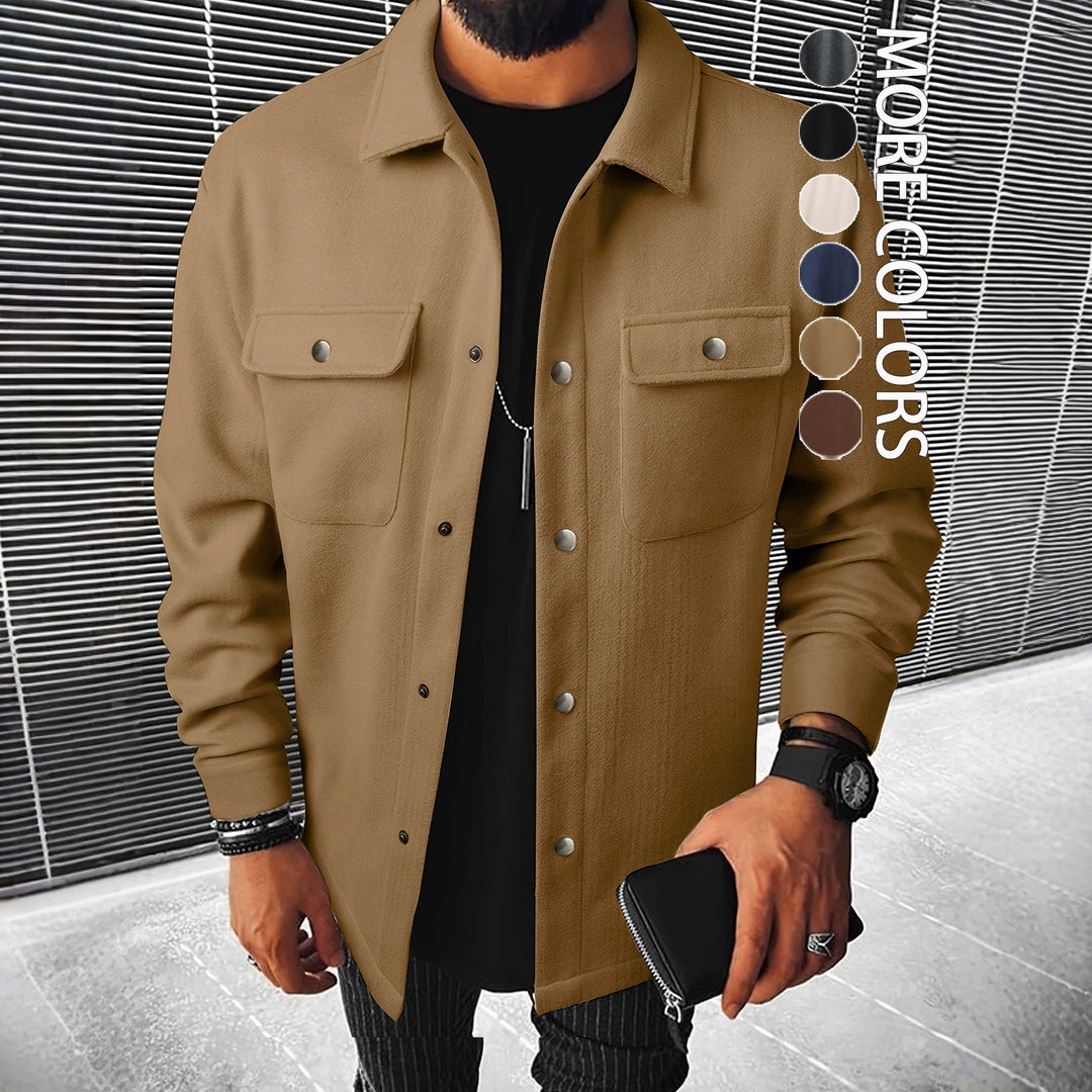 Men's shirt jacket made of wool blend with snap buttons and patch pockets Mune Fashion