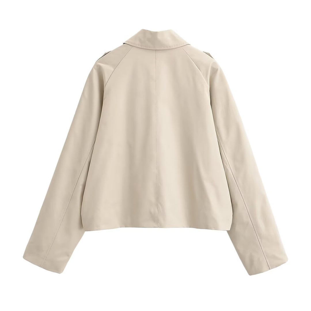 Women's Cropped Trench Coat in Boxy Cut with Epaulettes and Snap Buttons Mune Fashion