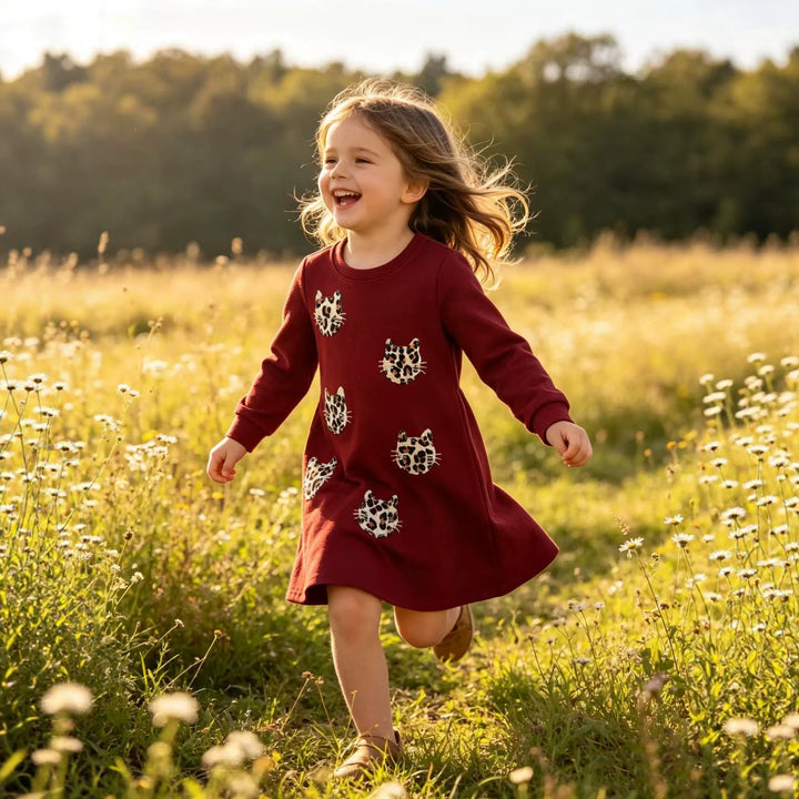 Girls Comfort Dress with Animal Embroidery Mune Fashion