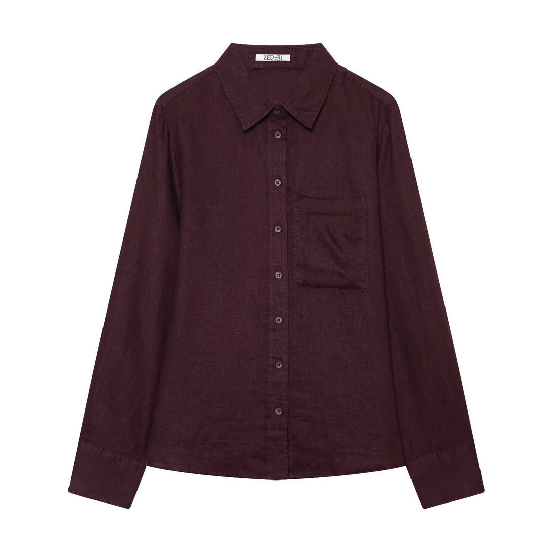 Women's Oversized Cotton Shirt with Kent Collar, Patch Chest Pocket and Straight Hem Mune Fashion