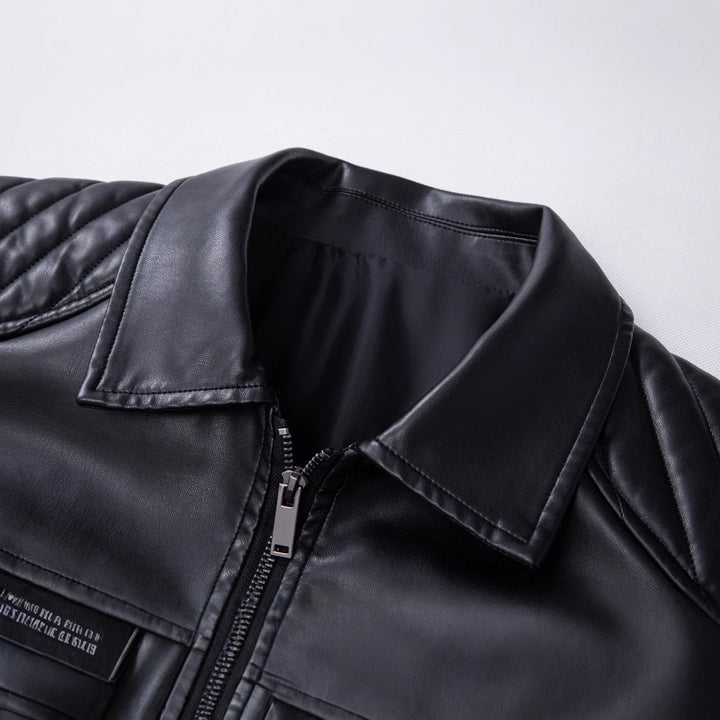 Men's Fashion Leather Jacket with Shoulder Pads Mune Fashion