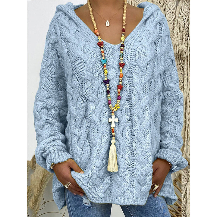 Women's chunky knit hoodie with cable pattern and loose oversized fit Mune Fashion