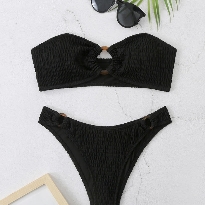 Women's bikini set with textured bustier top and high-cut bottoms Mune Fashion