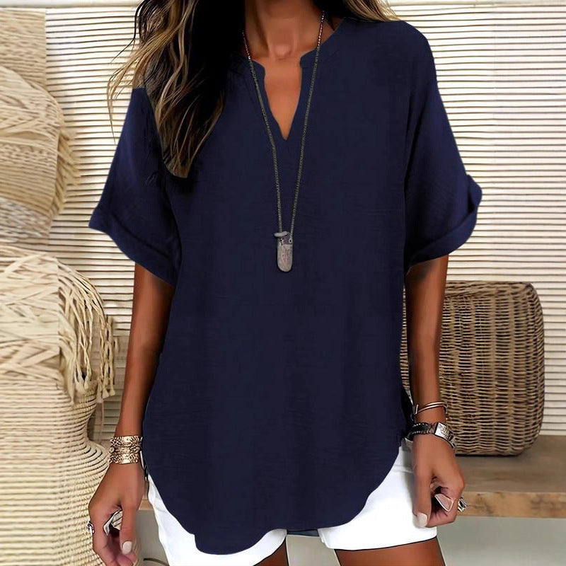 Ladies casual tunic with V-neck and wide-cut sleeves Mune Fashion