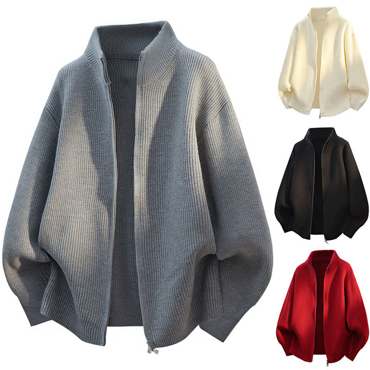 Women's Oversized Cardigan with High Collar and Zipper Mune Fashion