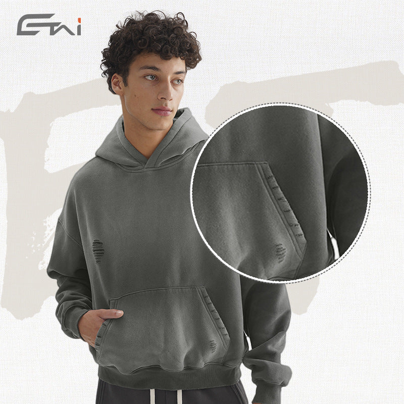 Men's Oversize Hoodie with Washed Used Effect and Destroyed Details Mune Fashion