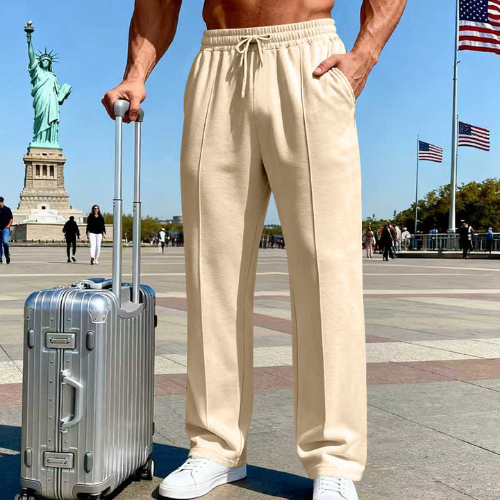 Men's Wide Travel Lounge Pants with Crease, Elastic Drawstring and Side Insert Pockets Mune Fashion