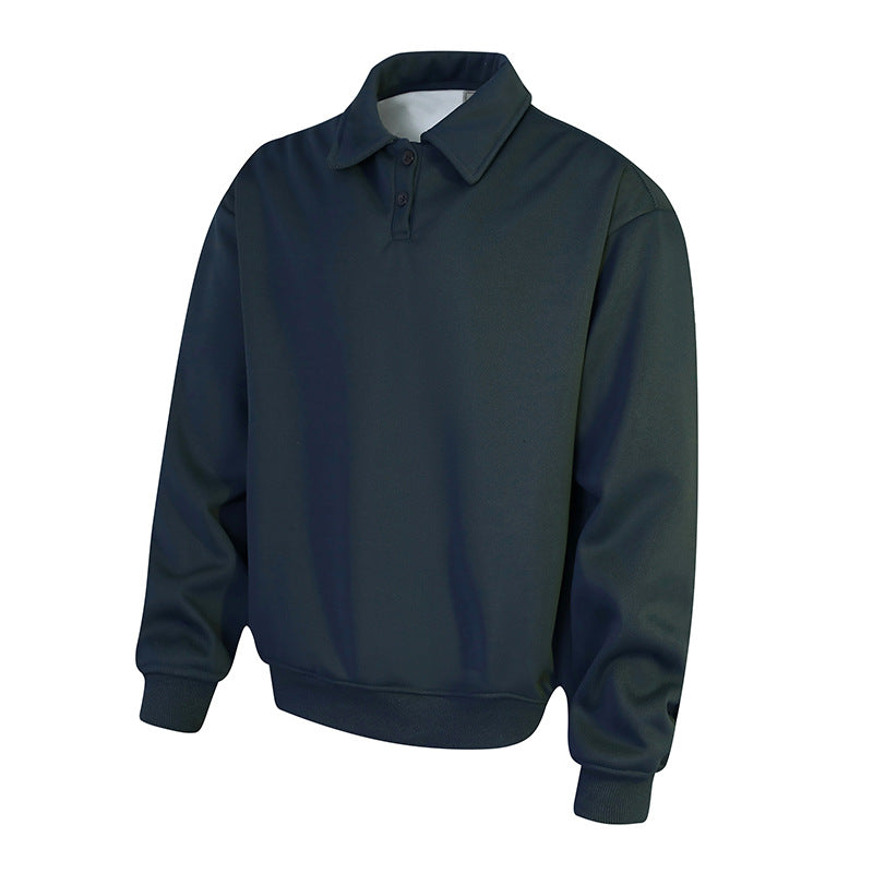 Men's Polo Sweatshirt in Oversize Relaxed Fit with Ribbed Cuffs and Button Placket Mune Fashion