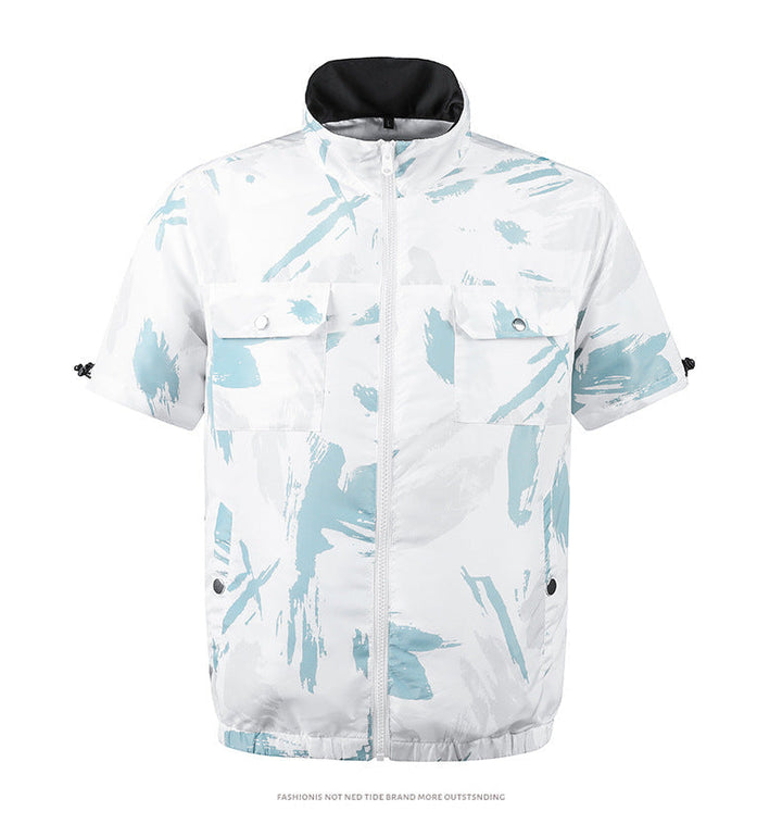 Men's lightweight short sleeve vest with stand-up collar, water-repellent nylon blend and zippered pockets Mune Fashion