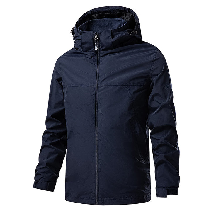 Men's lightweight packable rain and wind jacket with adjustable hood and microfleece collar Mune Fashion