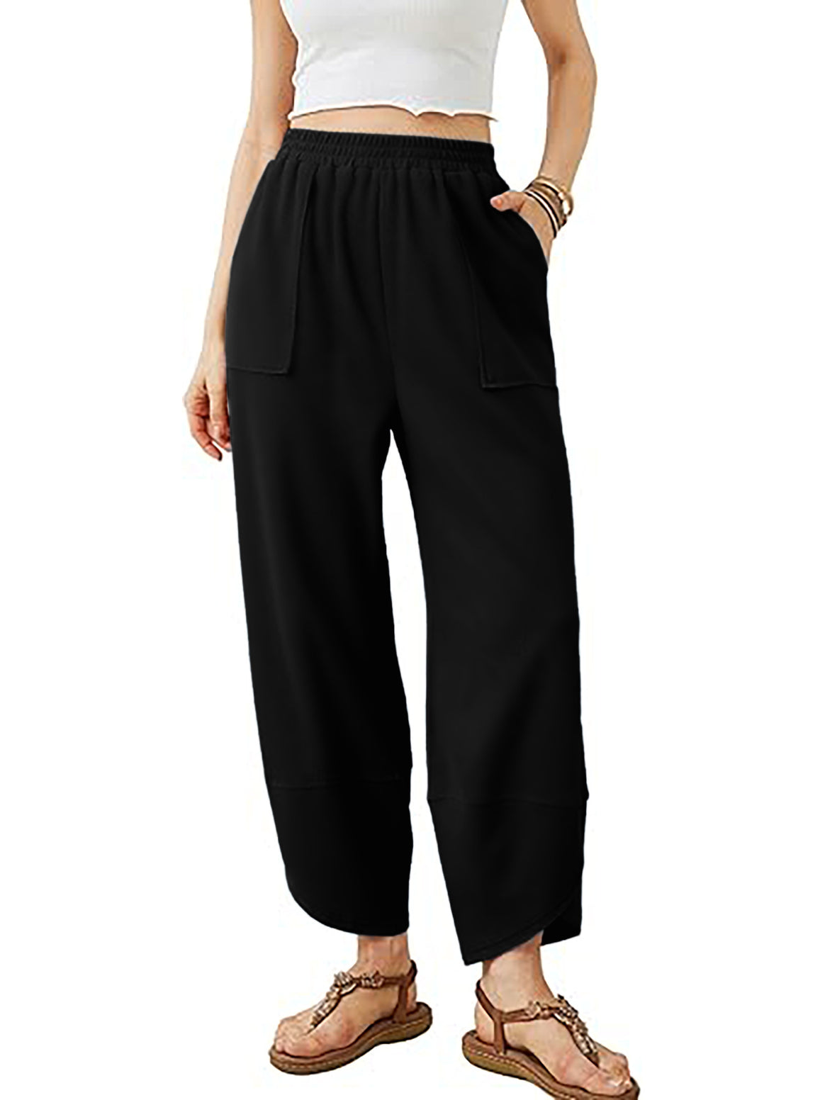 Women's culotte pants with elastic waistband and patch pockets Mune Fashion