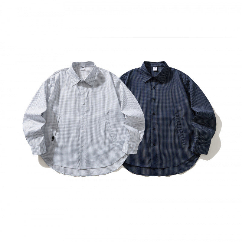 Unisex Lightweight Checked Overshirt with Shirt Collar, Side Pockets, and Curved Hem Mune Fashion