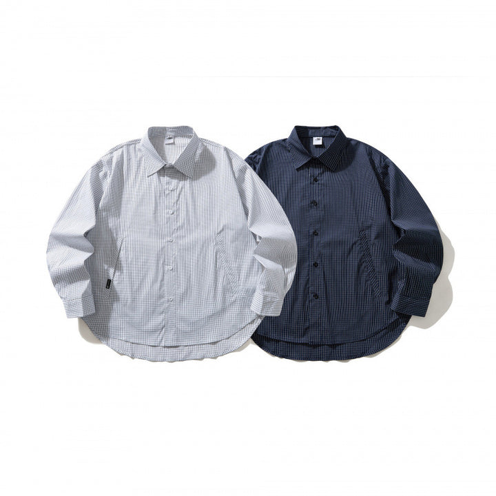Unisex Lightweight Checked Overshirt with Shirt Collar, Side Pockets, and Curved Hem Mune Fashion