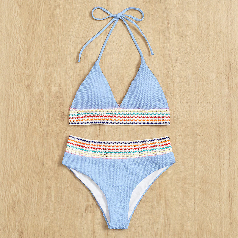 Women's triangle bikini with high-cut bottom and colorful wrap strap Mune Fashion