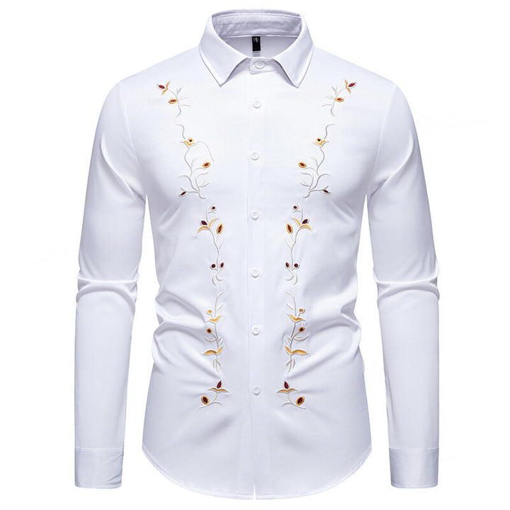Men's Elegant Embroidered Shirt with Kent Collar and Fitted Slim-Fit Silhouette Mune Fashion