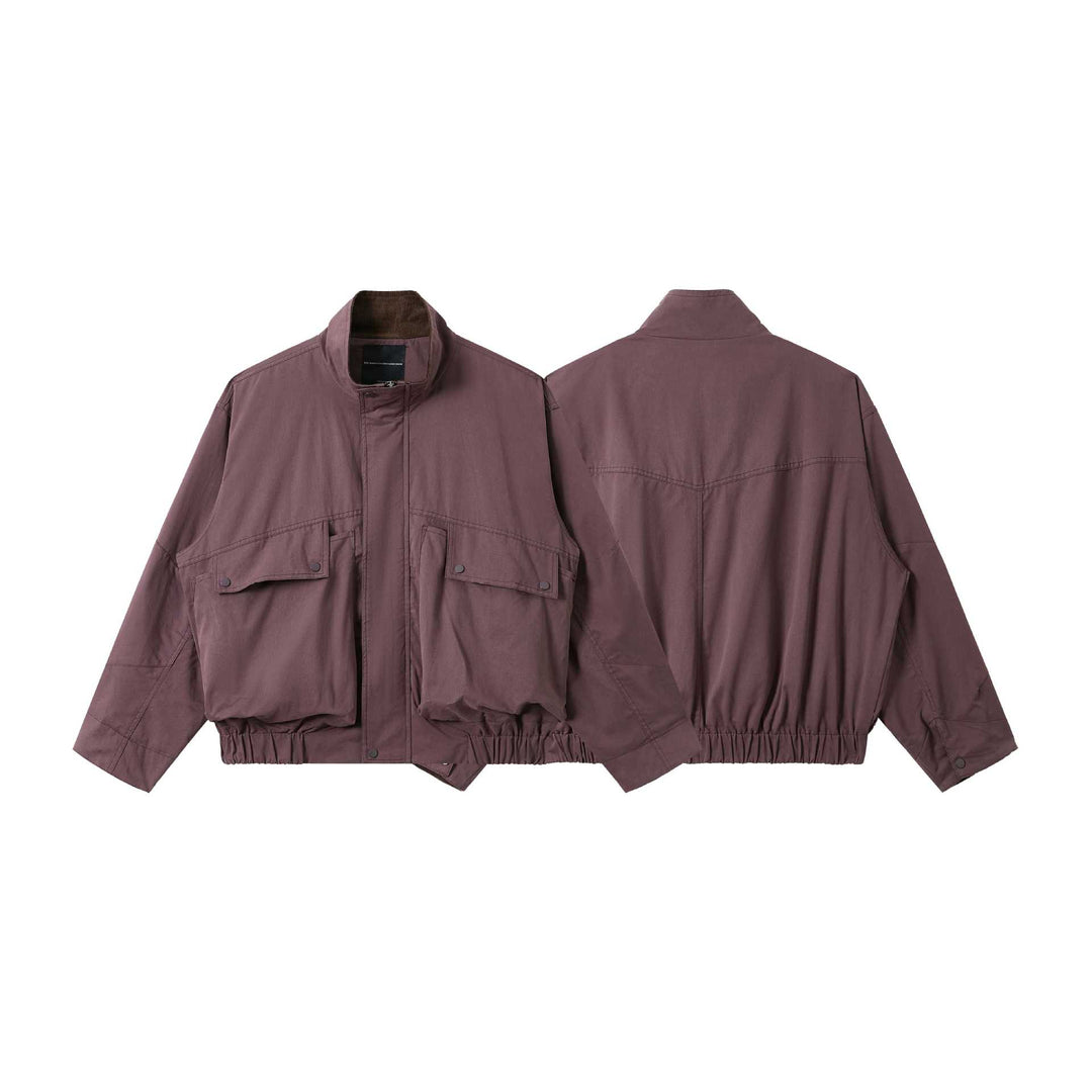 Unisex Short-Cut Utility-Field Blouson with Funnel Collar and Large Flap Pockets Mune Fashion