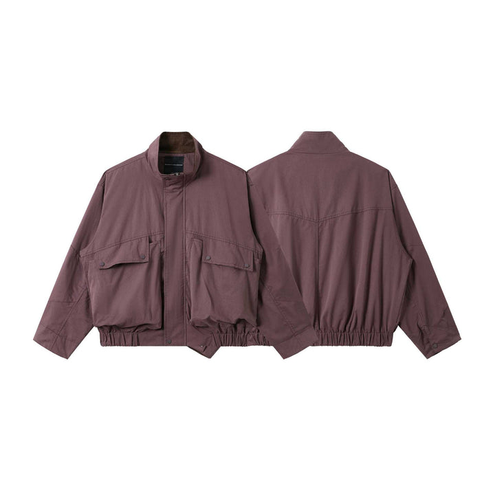 Unisex Short-Cut Utility-Field Blouson with Funnel Collar and Large Flap Pockets Mune Fashion