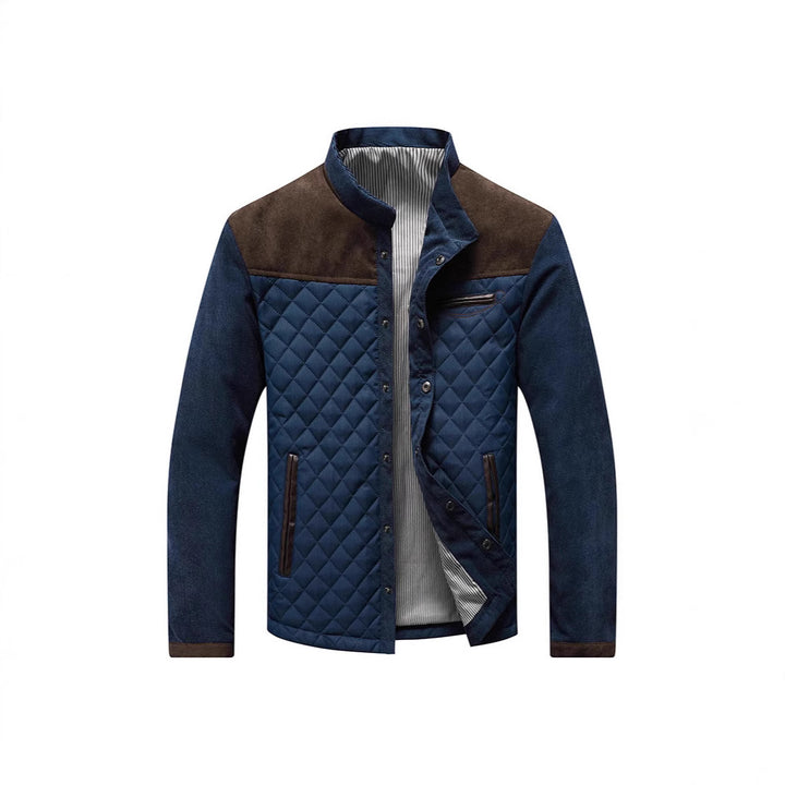 Men's quilted jacket with diamond quilting, contrast trim and stand-up collar Mune Fashion