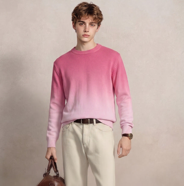 Men's fine knit sweater with dip-dye effect and round neckline Mune Fashion