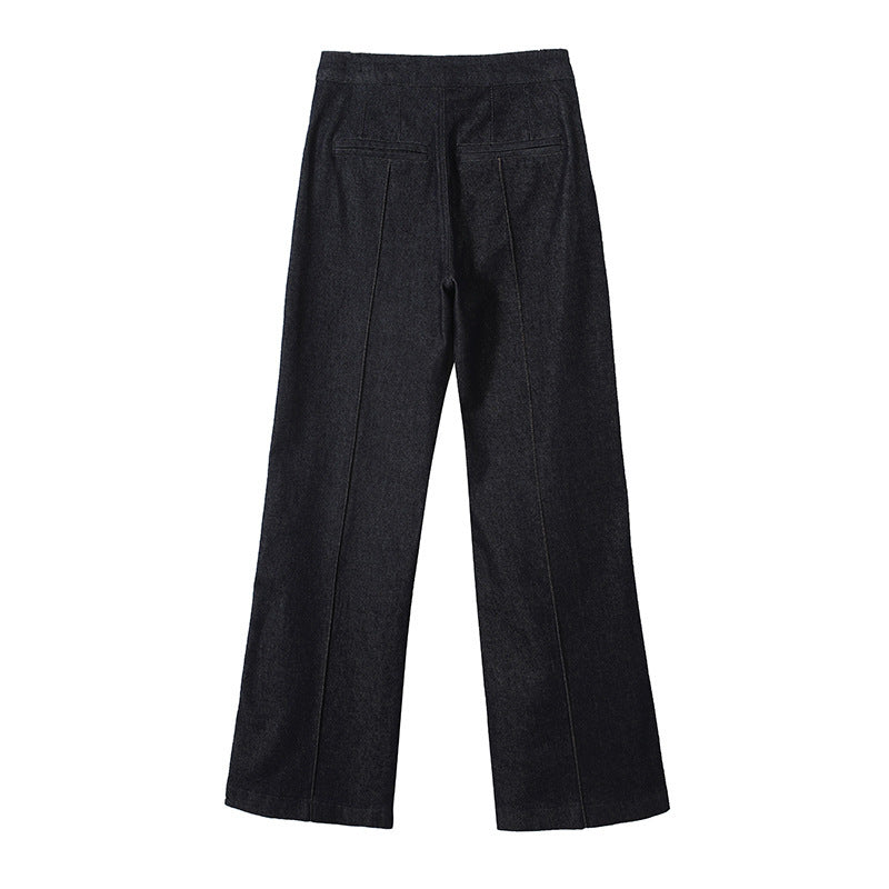 Women's High-Waist Wide Denim Trousers with Continuous Center Seam and Sewn-On Pockets Mune Fashion